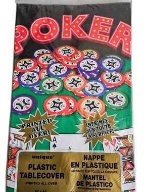 Nique Green Poker Chips Plastic Tablecover with Multicolor Chips Print